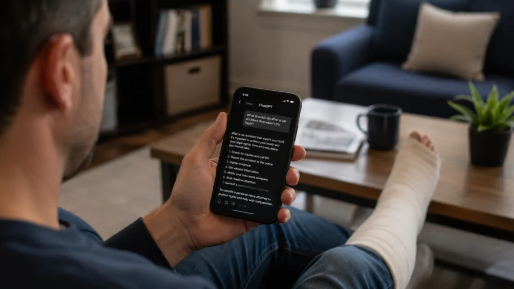 Potential personal injury client using AI search to find legal advice after an accident