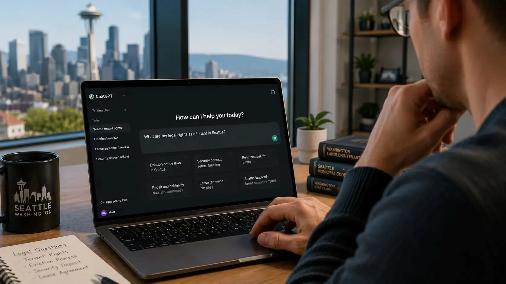 Seattle resident using AI search tools to find legal advice and attorney recommendations